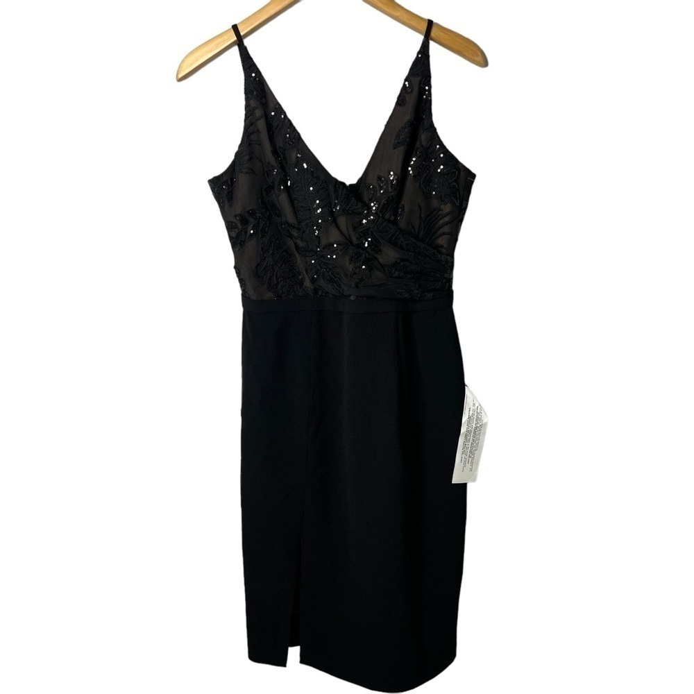 Dress The Population Giulia Dress Black Size Large Leg Slit Sequin Lace Top - Picture 3 of 10